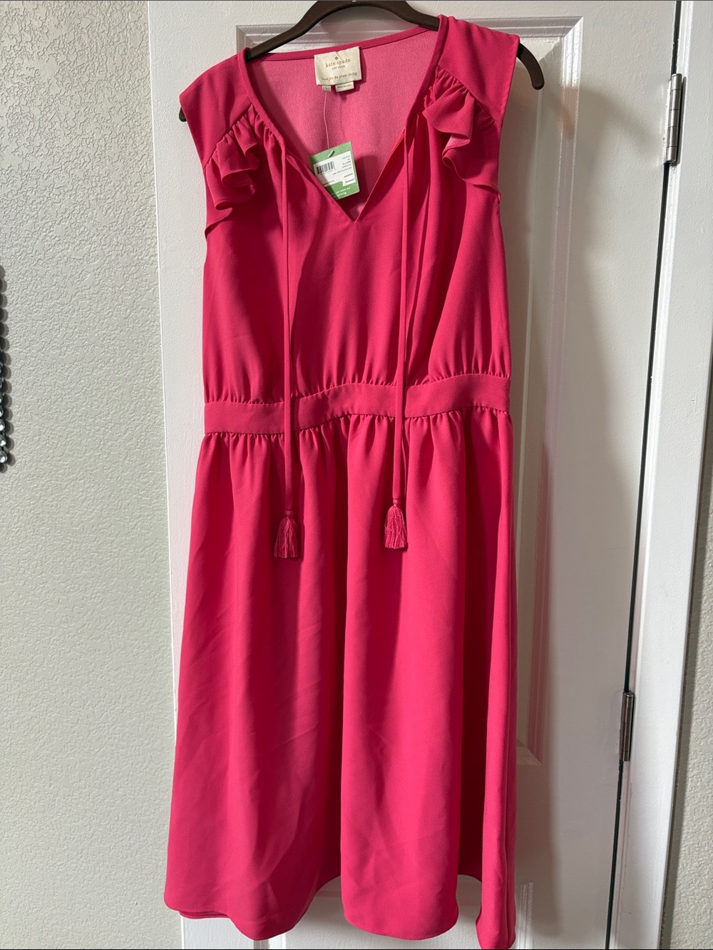 Kate Spade size L Pink Tassel-Detail V-Neck Dress-new